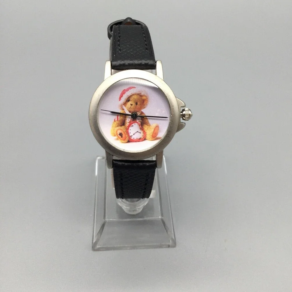 Cherished Teddies Val Womens Watch 29mm Black Strap Silver Tone New Battery 1999